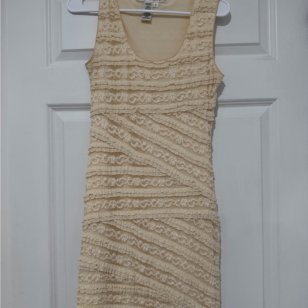 Max Studio Cream Lace Scoop Neck Mini Dress